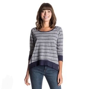 Roxy Open Back Sweater Top Kangaroo Pocket Size Med Navy Blue White Wave Print